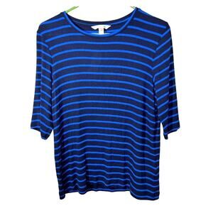 Banana Republic NWT Blue Ribbed Thin-Knit Elbow‎ 3/4 Sleeves Top Sz M